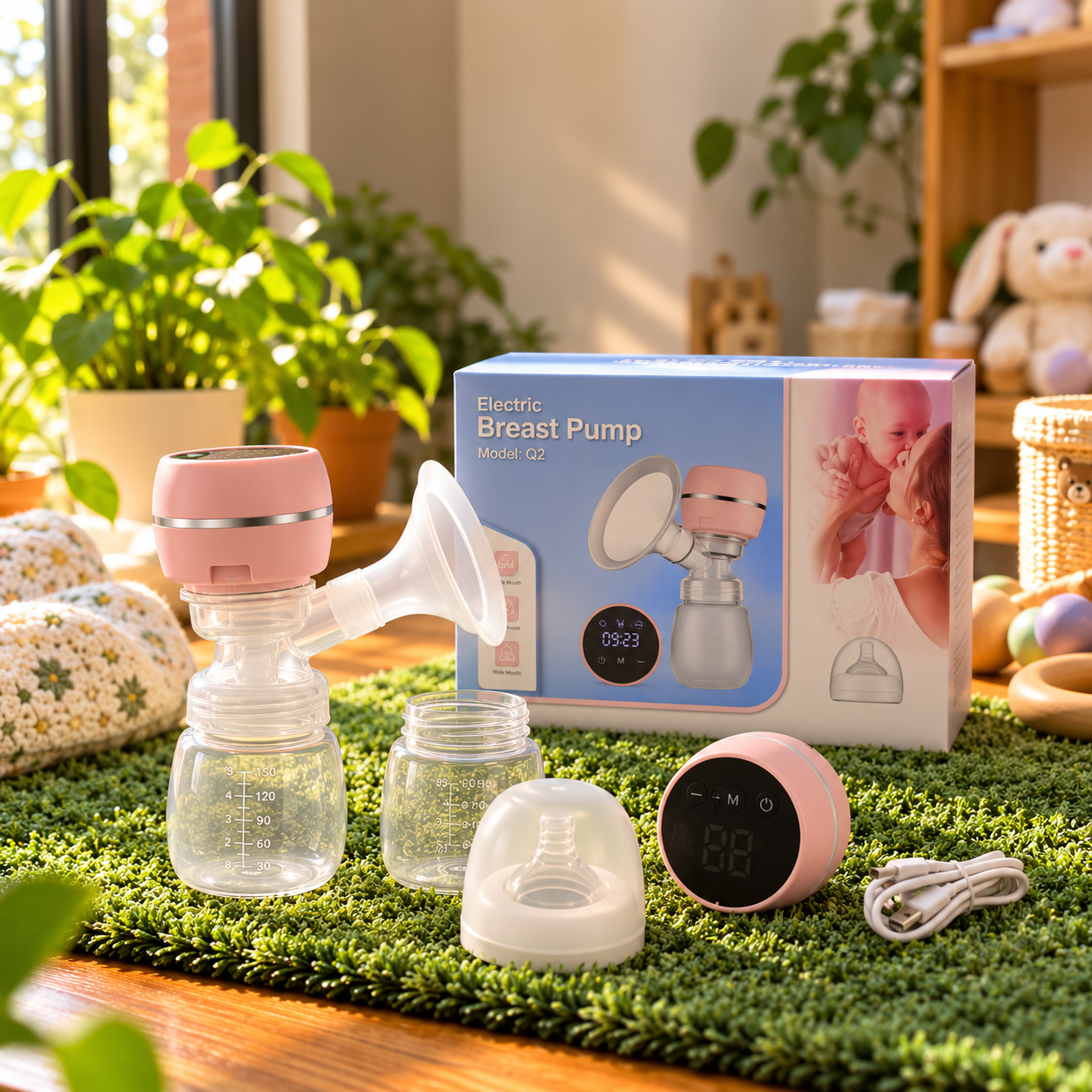 Q2 Electric Breast Pump 150ml – 4 Mode USB Rechargeable